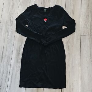 Able Black Dress with Red Rose Detail